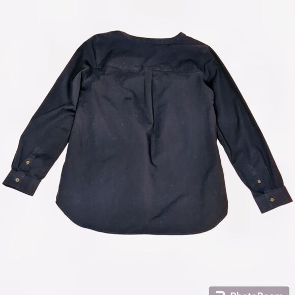 TALBOTS Non-Iron Woven Tunic Top, Navy, V-Neck, Medium Petite - Picture 3 of 4